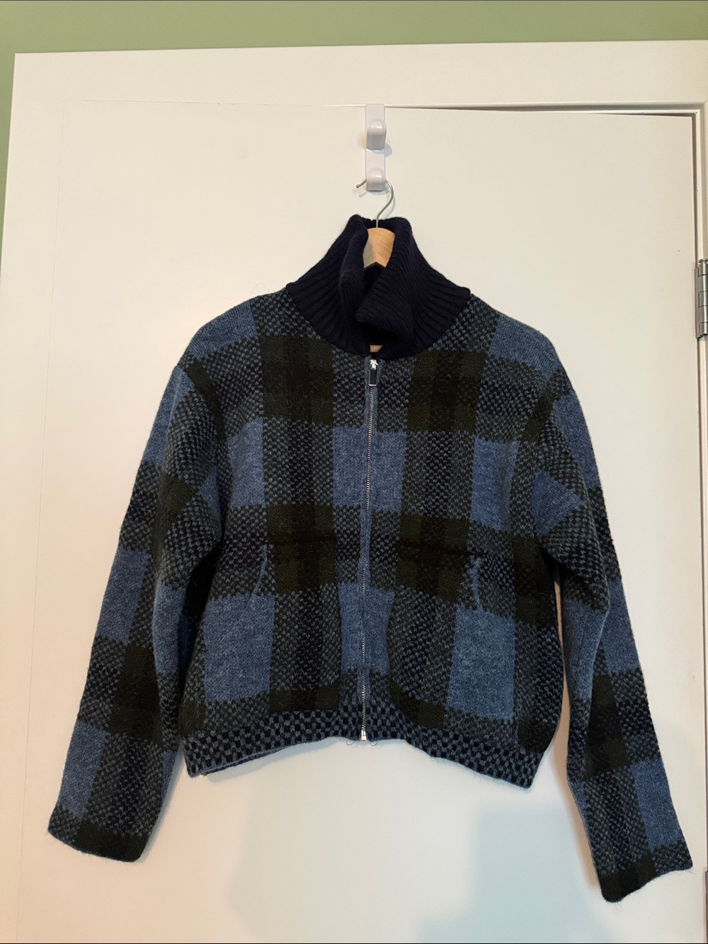 Zara  Blue & Black Plaid Zip-Up Sweater Jacket